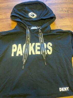 DKNY Black Crop Hoodie Sweater with Gold 'PACKERS' Logo